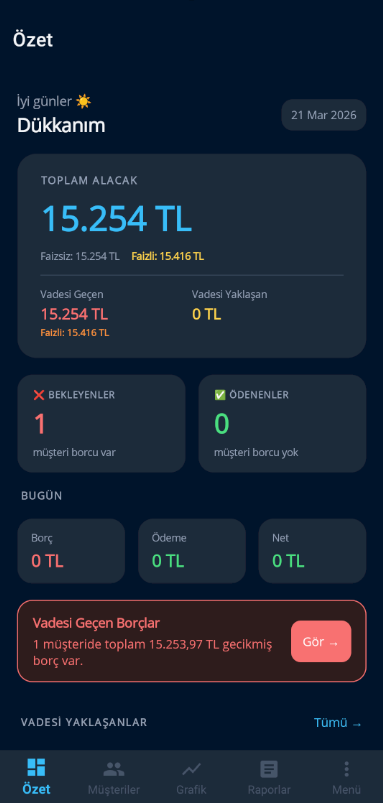 Defter Kasa ana panel ekran görüntüsü