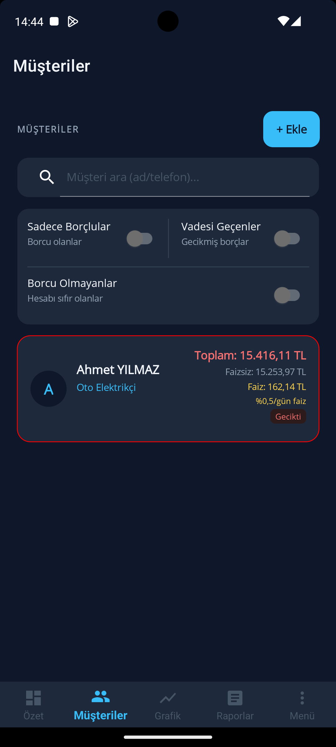 Defter Kasa cari listesi ekran görüntüsü